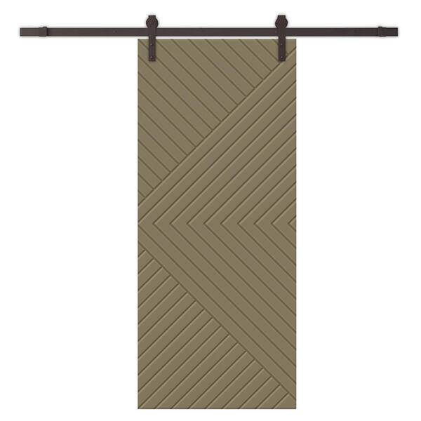 CALHOME Chevron Arrow 44 in. x 84 in. Fully Assembled Olive Green Stained MDF Modern Sliding Barn Door with Hardware Kit