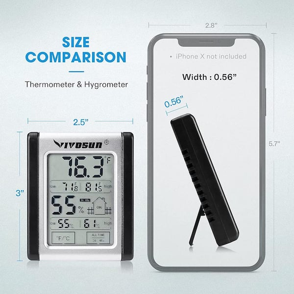 VIVOSUN Digital Hygrometer Indoor Outdoor Thermometer Humidity Monitor with Touchscreen LCD Backlight, Temperature Gauge Meter 200ft/60m Range
