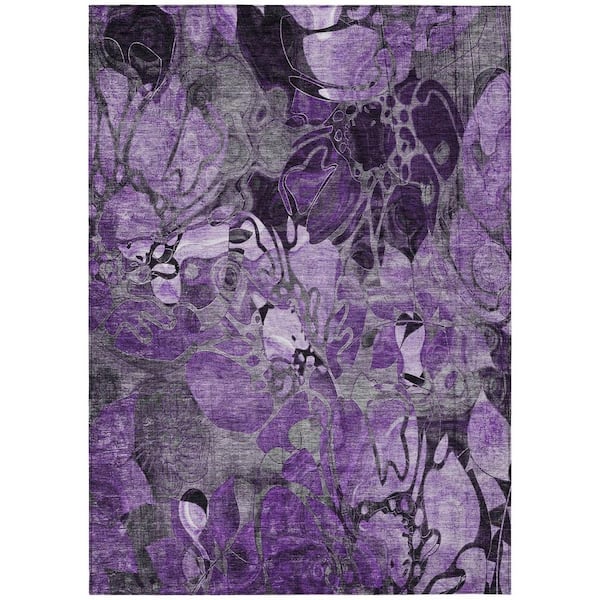 Purple 9 ft. x 12 ft. Woven Abstract Polyester Rectangle Indoor / Outdoor Area Rug