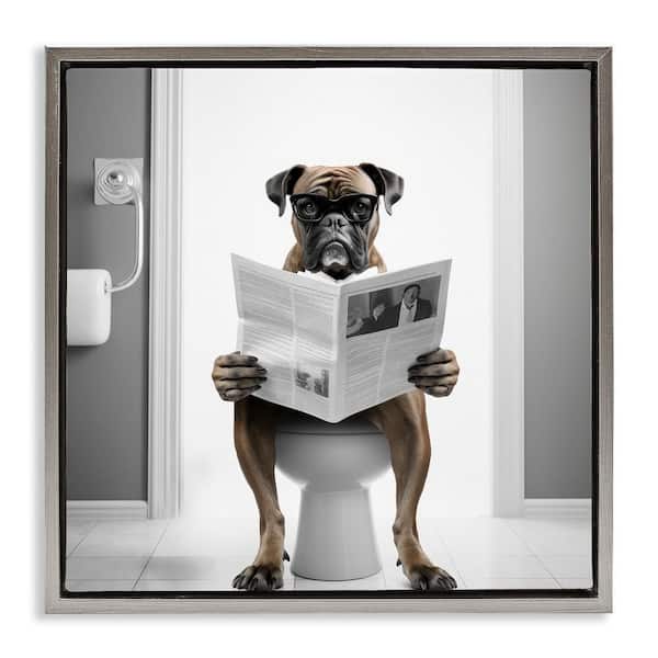 Stupell Industries Boxer Dog and Newspaper by Lazar Studio 1-Piece Gray Floater Frame Animal Graphic Art Print 18 in. x 18 in.