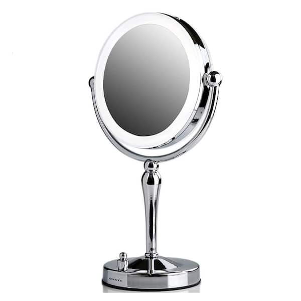 OVENTE 5.5 in. x 15 in. Lighted Magnifying Tabletop Makeup Mirror in Polished Chrome
