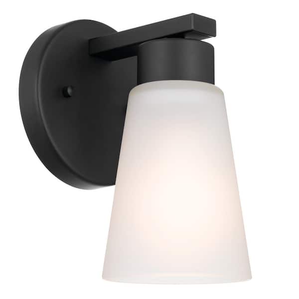 KICHLER Stamos 1-Light Black Bathroom Indoor Wall Sconce Light with Satin Etched Glass Shade