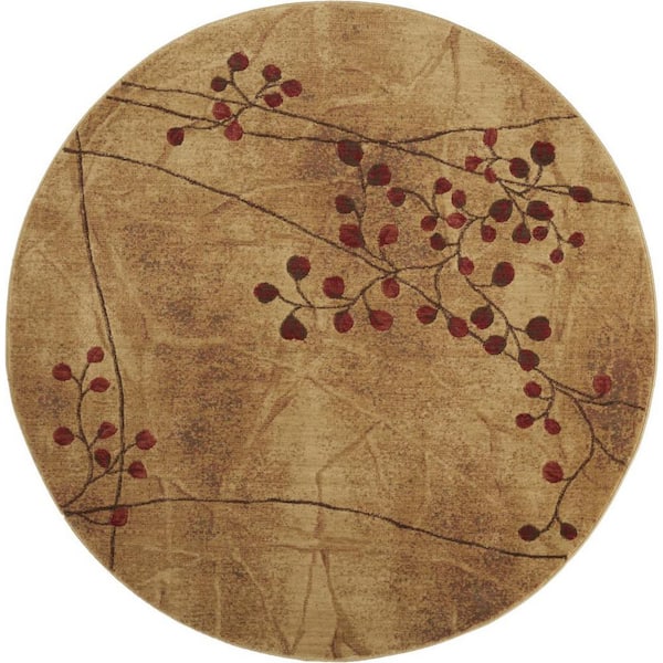 8 ft. Round Brown Floral Washable Runner Rug