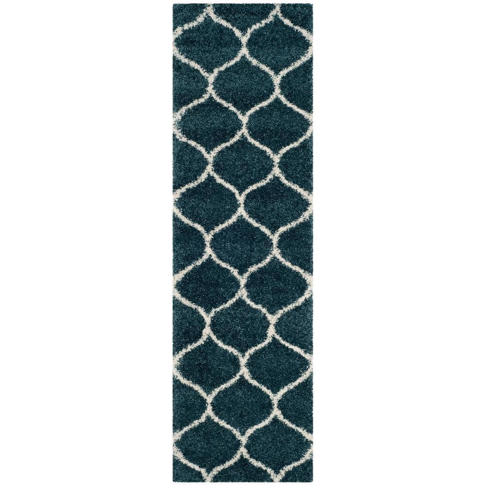 SAFAVIEH Hudson 2 ft. x 14 ft. Slate Blue/Ivory Geometric Runner Rug ...