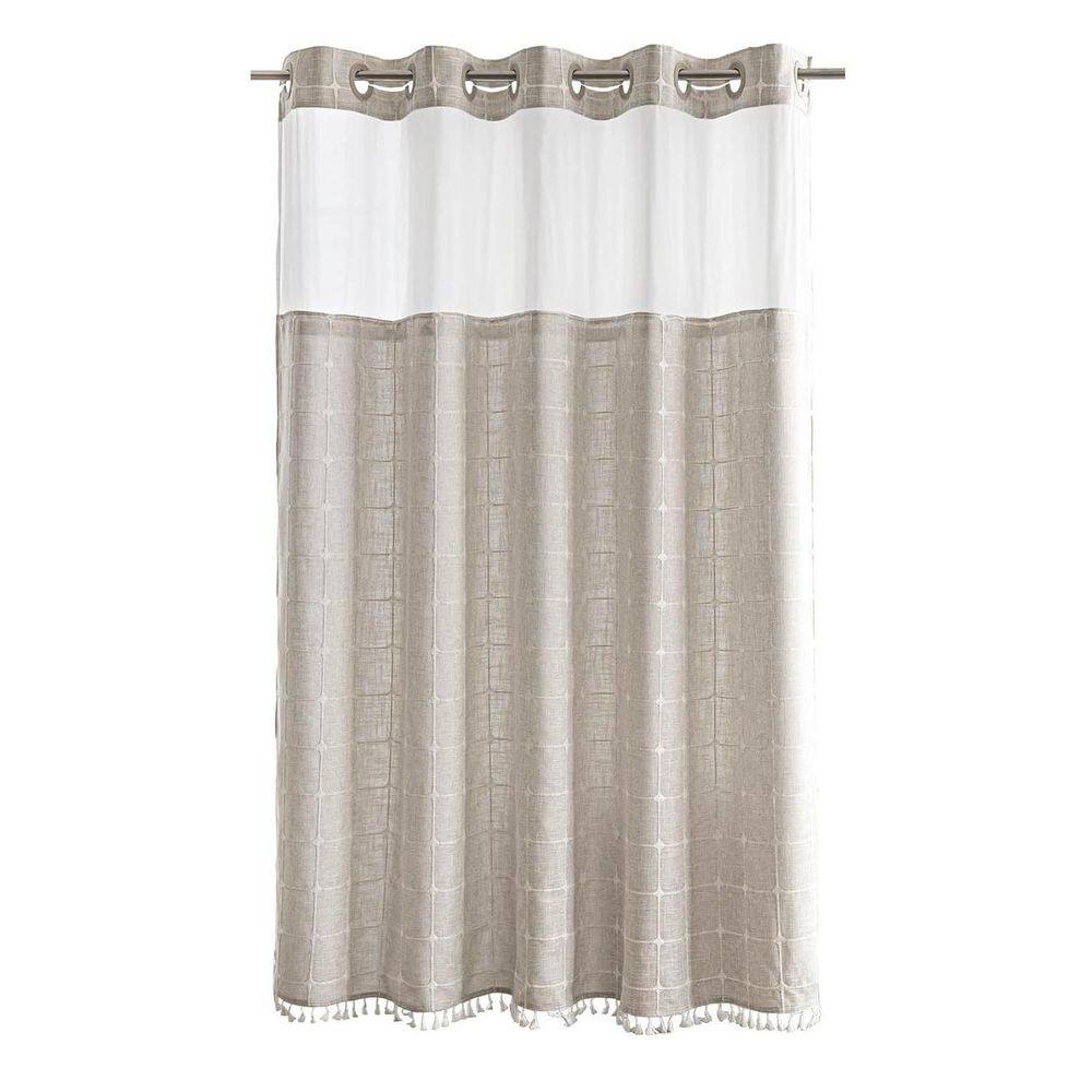 Farmhouse Linen Textured Shower Curtain with Snap-in Liner and Tassels 71 x 74 Rustic Decor with Window Polyester Beige price history on PriceWatchPro