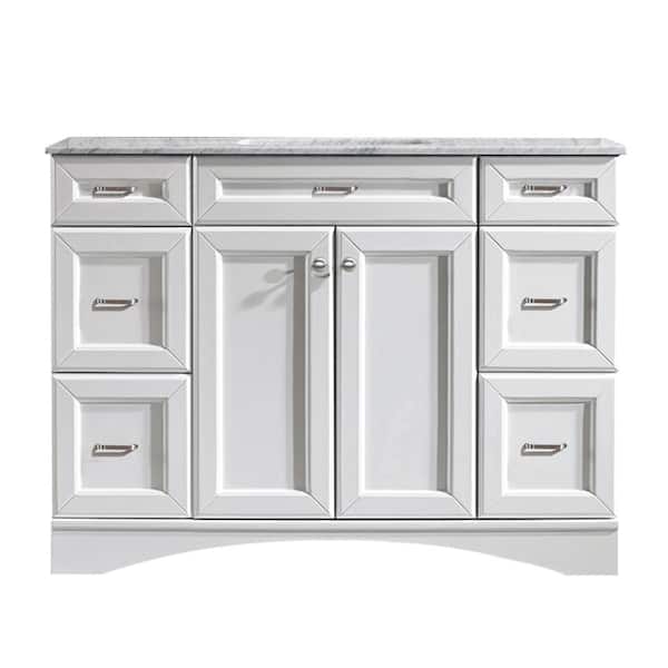 ROSWELL Naples 48 in. W x 22 in. D x 35 in. H Vanity in White with Marble Vanity Top in White with Basin