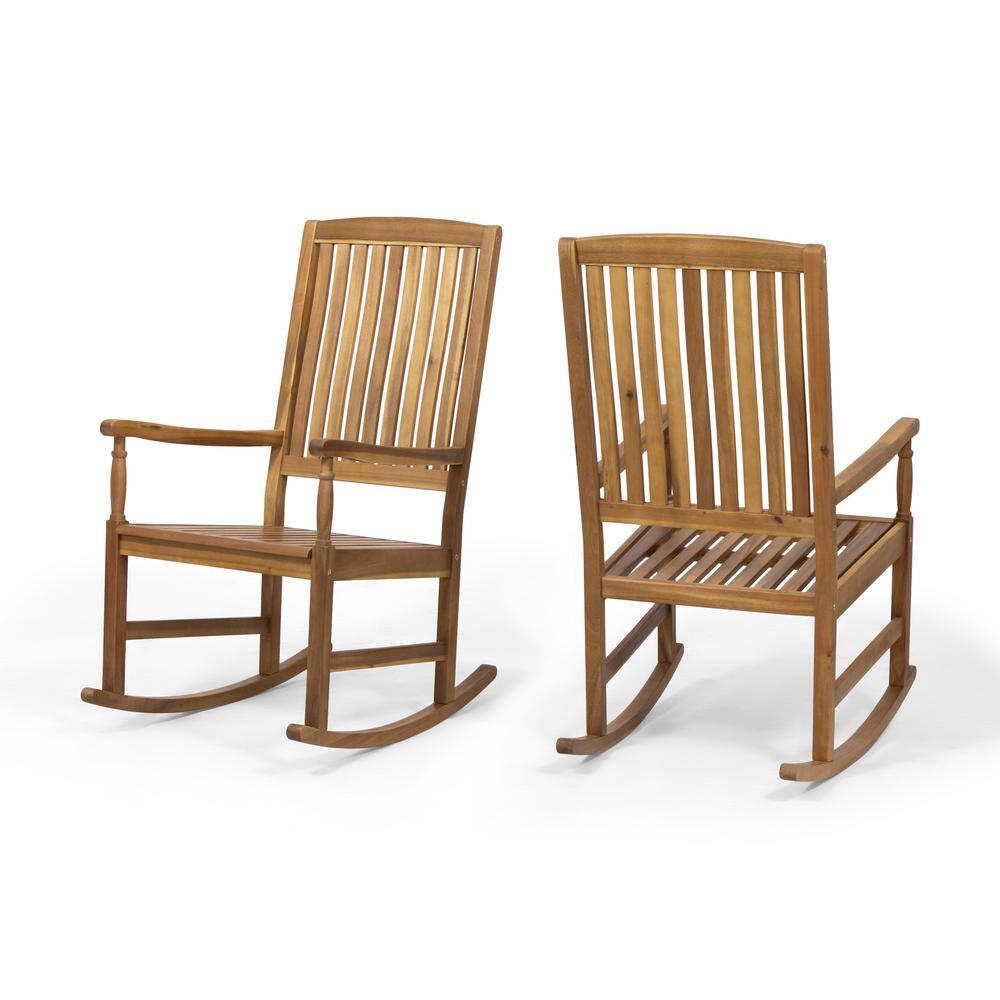 Arcadia Teak Brown Acacia Wood Outdoor Rocking Chair Pair