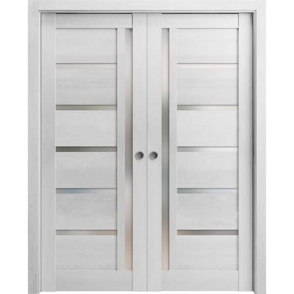 Sartodoors 72 in. x 84 in. 2 Panel Light Grey Oak Finished MDF Sliding Door with Hardware