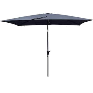 6 ft. x 9 ft. Steel Market Push Button Tilt Patio Umbrella in Anthracite Black