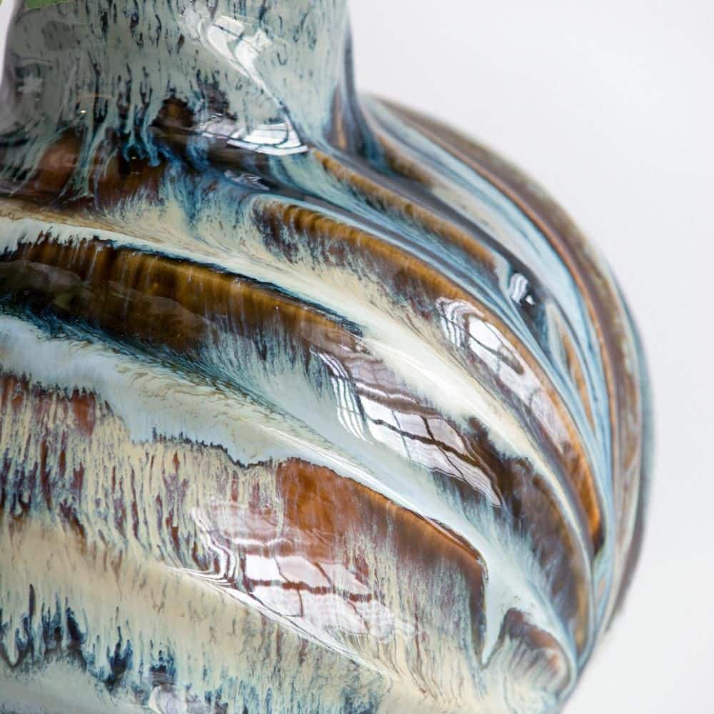 Myla Medium Ceramic Vase with Blue, Brown, and Ivory Reactive Glaze