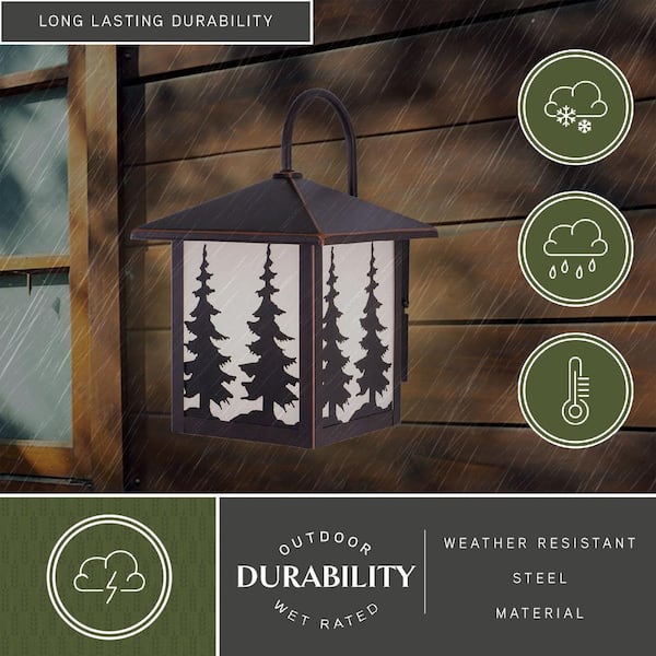 Yosemite 1 Light Bronze Rustic Tree Outdoor Wall Lantern White Glass