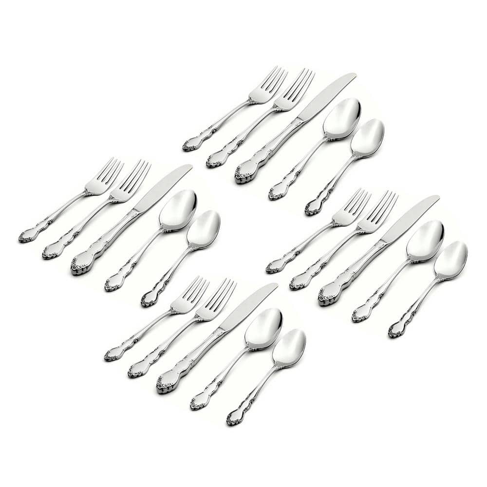 Dover 20-Piece Stainless Steel Flatware Set with Floral Design