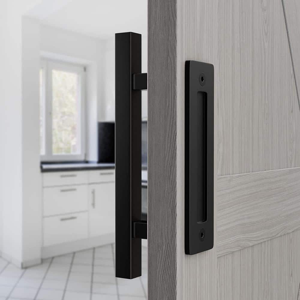 Winsoon In L Black Powder Coated Finish Pull And Flush Barn Door