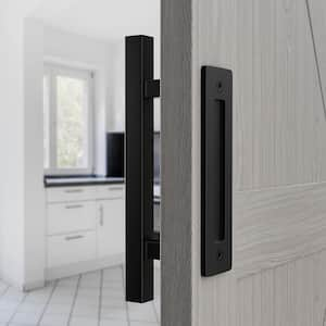 12 in. L Black Powder Coated Finish Pull and Flush Barn Door Handle Set, Large Rustic Two-Side Design