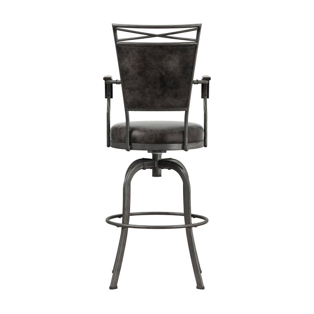 Gray Metal Bar Height Swivel Stool with Faux Leather Upholstery