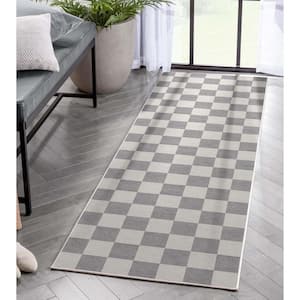 Grey 2 ft. 3 in. x 7 ft. 3 in. Runner Flat-Weave Apollo Square Modern Geometric Boxes Area Rug