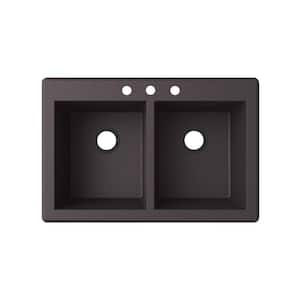 Dual-Mount Granite 33 in. x 22 in. 3-Hole 50/50 Double Bowl Kitchen Sink in Nero