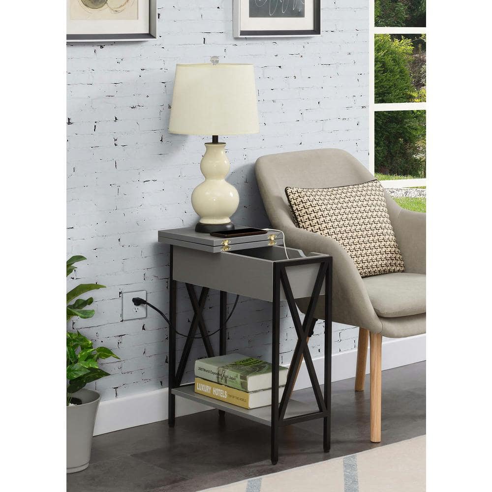 Tucson Gray/Black Rectangular Flip-Top End Table with Charging Station