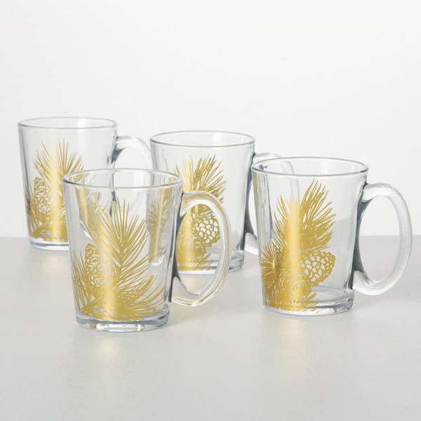 SULLIVANS 12 oz. Gold Pine Glass Mug - Set of 4 G8431 - The Home Depot