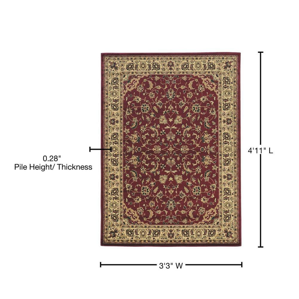 Burgundy and Gold Rectangular Synthetic Traditional Area Rug