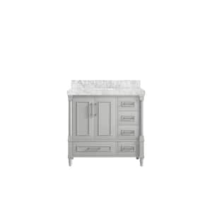 Hudson 36 in. W x 22 in. D x 36 in. H Left Offset Sink Bath Vanity in Coventry Gray with 2 in. Carrara Marble Top