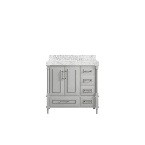 Willow Collections Hudson 36 in. W x 22 in. D x 36 in. H Left Offset Sink Bath Vanity in Coventry Gray with 2 in. Carrara Marble Top