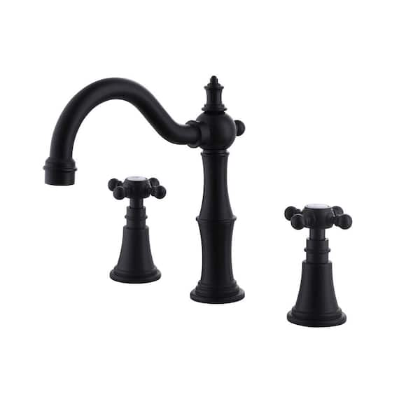 Antique 8 in. Widespread Deck Mount 2-Handle Bathroom Faucet in Matte Black