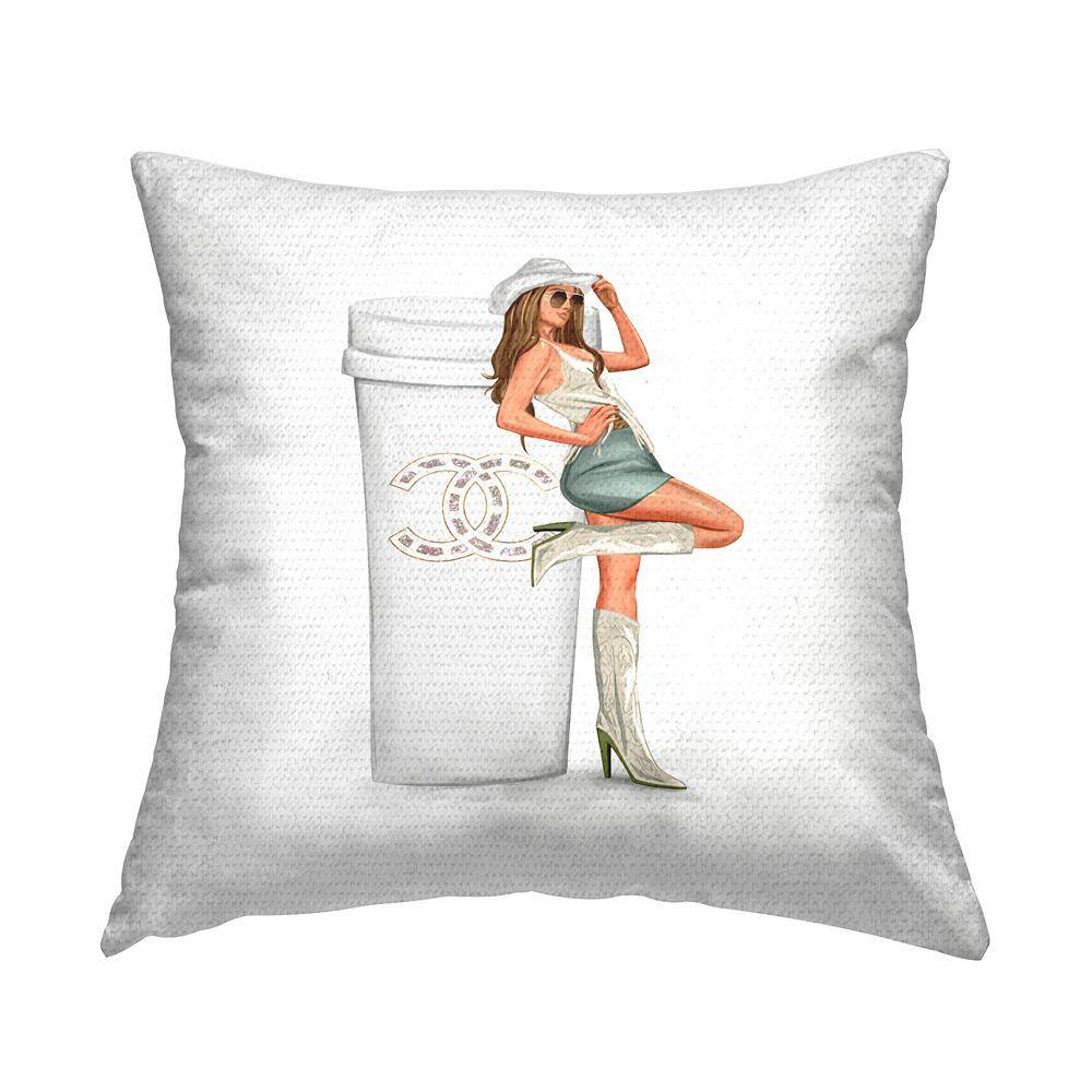 Glam Southern Girl Fashion Coffee Off-White Square Outdoor Throw Pillow price history on PriceWatchPro