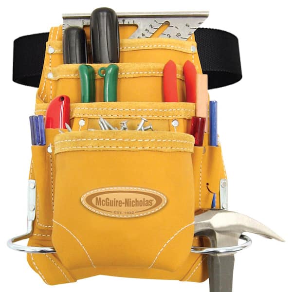 10 Pocket Carpenter Nail & Tool Pouch 2 LEATHER waist bags with 1 MN Work  Belt