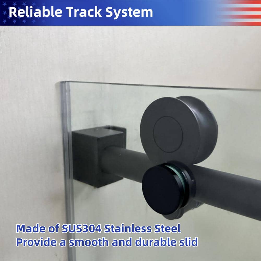 60 in. Matte Black Frameless Sliding Shower Door with Clear Glass