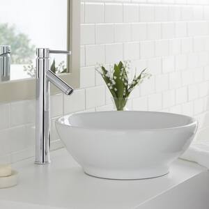 Modern Single Hole Single-Handle Vessel Bathroom Faucet in Chrome with Drain