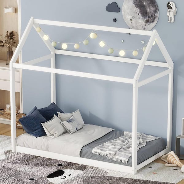 White Wood Frame Twin Platform Bed