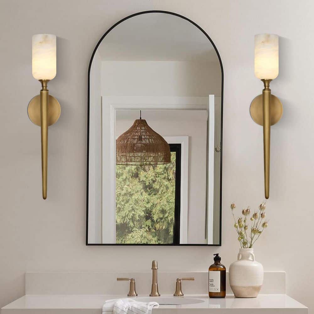 2-Light 5 in. Brass Alabaster Wall Sconces with Alabaster Shades, Vanity Lights, Bathroom Lighting (Bulbs Included) price history on PriceWatchPro