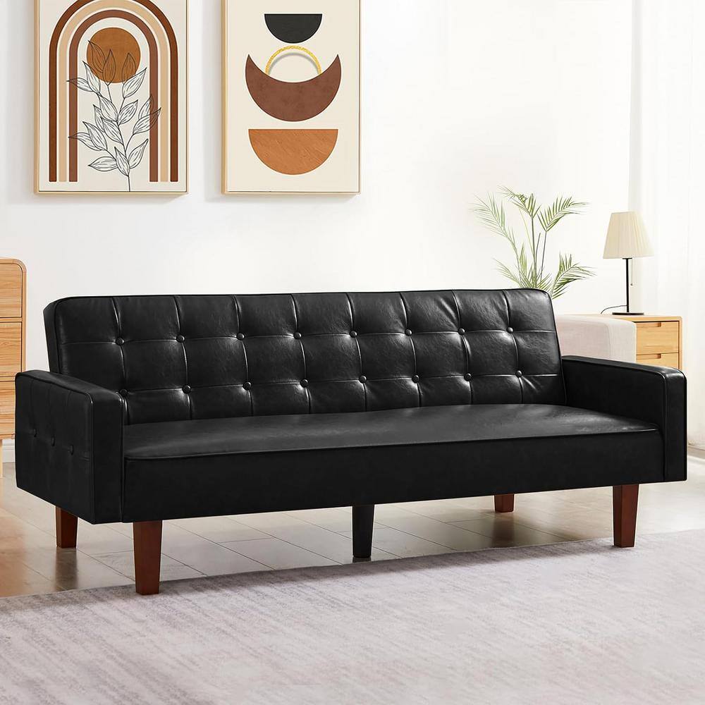 WONDER COMFORT Modern 38 in. Black Twin Size Faux Leather Sofa Bed ...