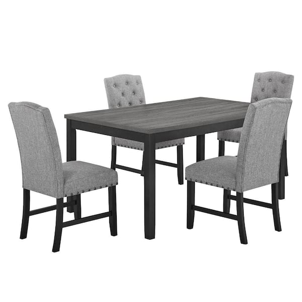 Benjara Phy 5-Piece Rectangle Gray Wood Top Dining Table and Chairs Set Seats 4