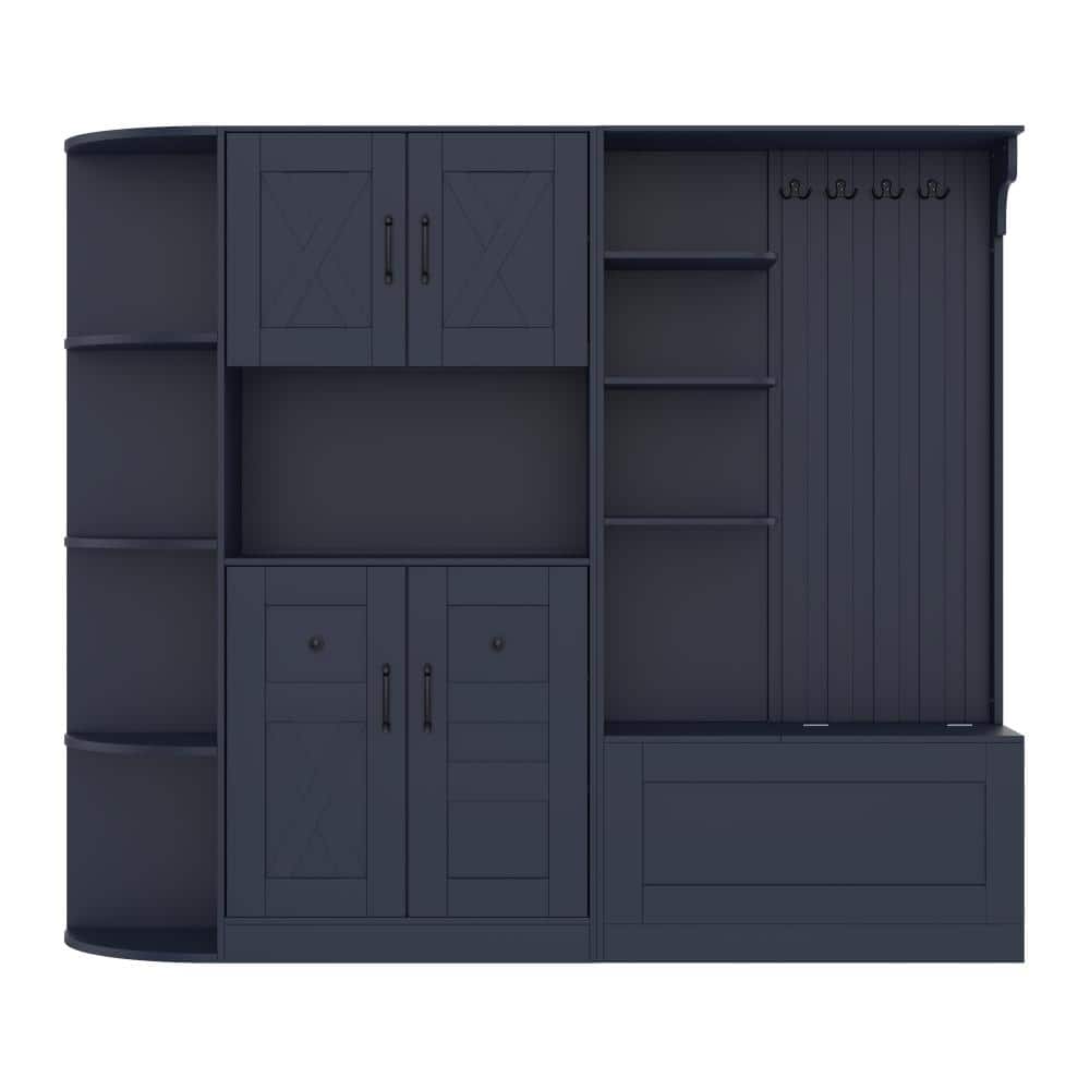 AP-Foyer Blue Detachable Hall Tree with 4 Hooks & Bench, Wooden Entryway Organizer with Open Storage & 2 Cabinets price history on PriceWatchPro