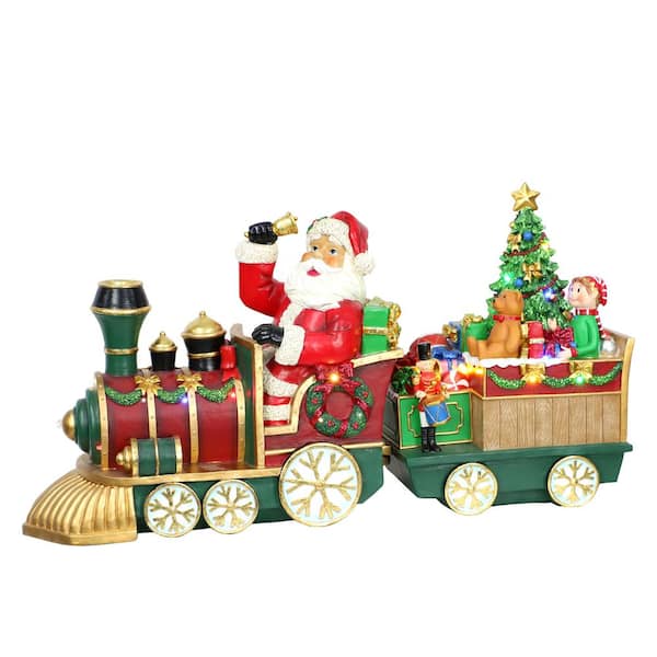 Puleo International Pre-Lit 24 in. Resin Santa Train Table Top Decor Piece with 35 Multi-color LED Lights