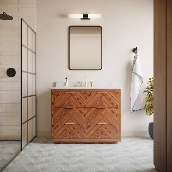 Baker 48" Woodgrain Vanity with Carrara Marble Top and Single Sink Ceramic Basin