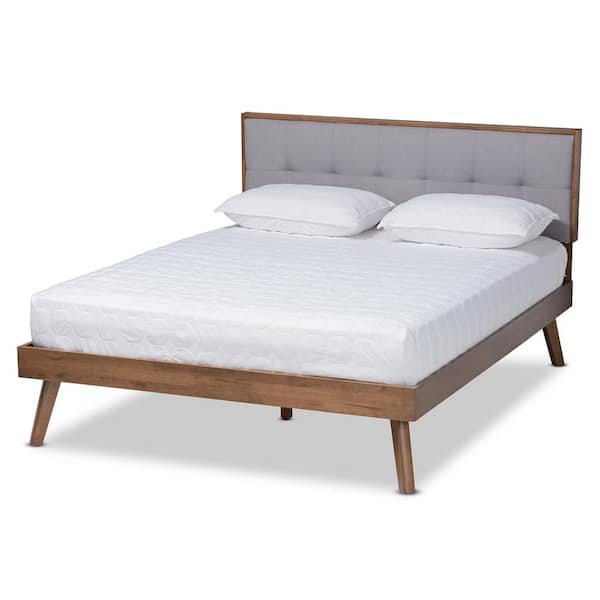 Baxton Studio Alke Light Grey and Walnut King Platform Bed