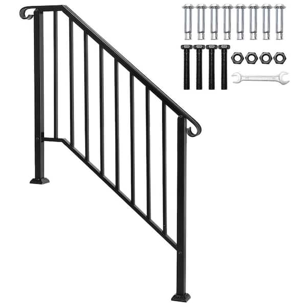 Adjustable Metal Handrail for Outdoor Steps, Courtyards, Balconies, Porches, Gardens Black 1-Piece