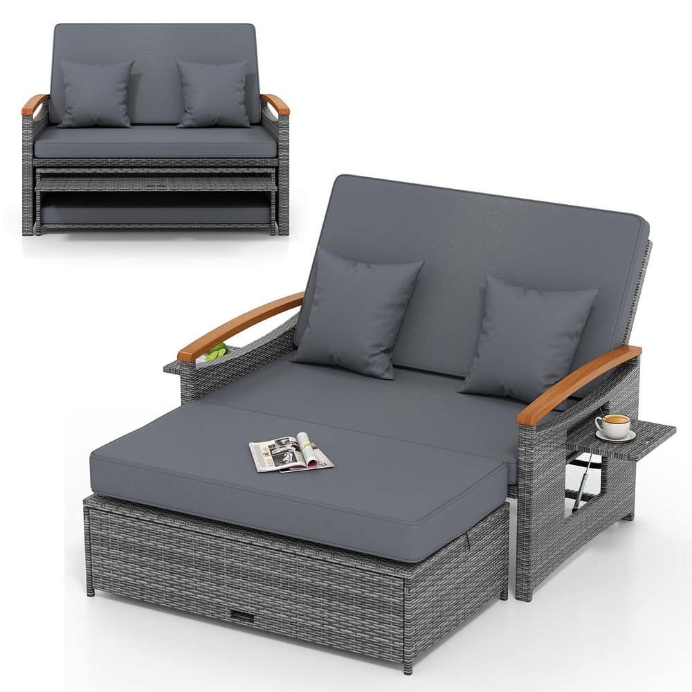 Liviza Wicker Outdoor Day Bed with Gray Cushions OUS75138GR - The