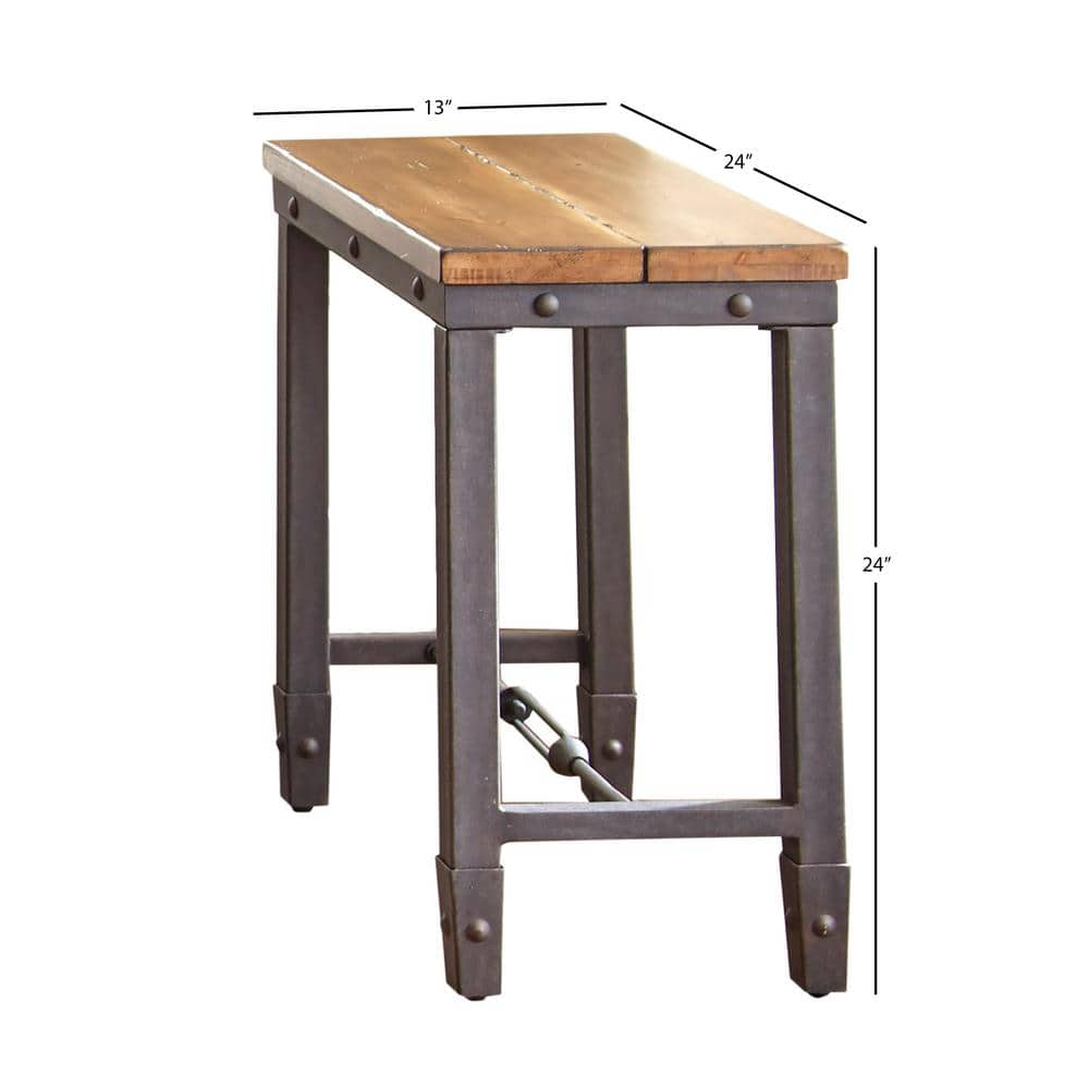 Ashford Industrial Plank-Effect Chairside Table in Antiqued Honey
