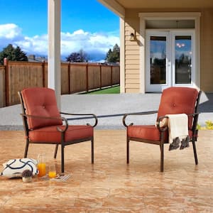 2-Piece Metal Outdoor Chair Set with Red Cushions