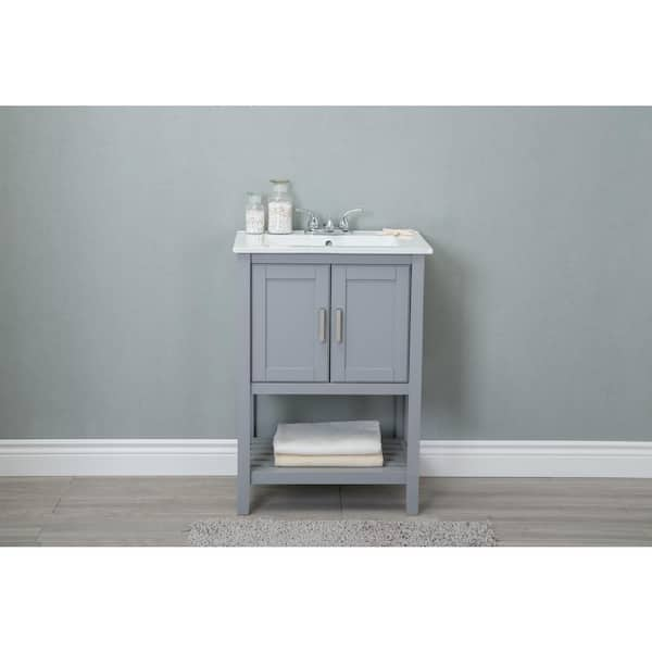 Unbranded 24 in. W x 33 in H Vanity in Gray with Ceramic Top in White with White Basin