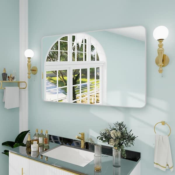 WELLFOR 60 in. W x 36 in. H Rectangle Aluminum Alloy Framed Wall Bathroom Vanity Mirror in Brushed Nickel