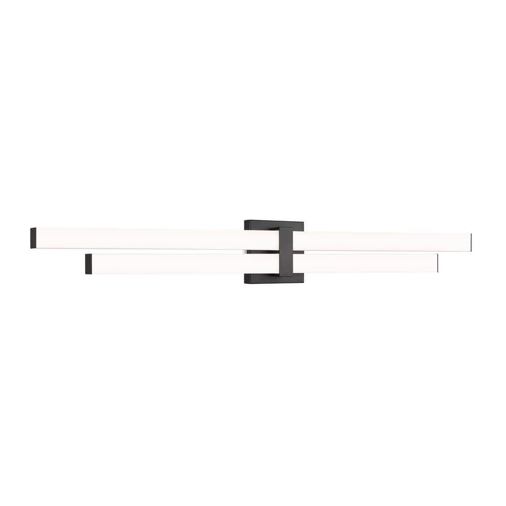 Zane 40 in. 2-Light Matte Black Integrated LED Vanity Light with Frosted Pl