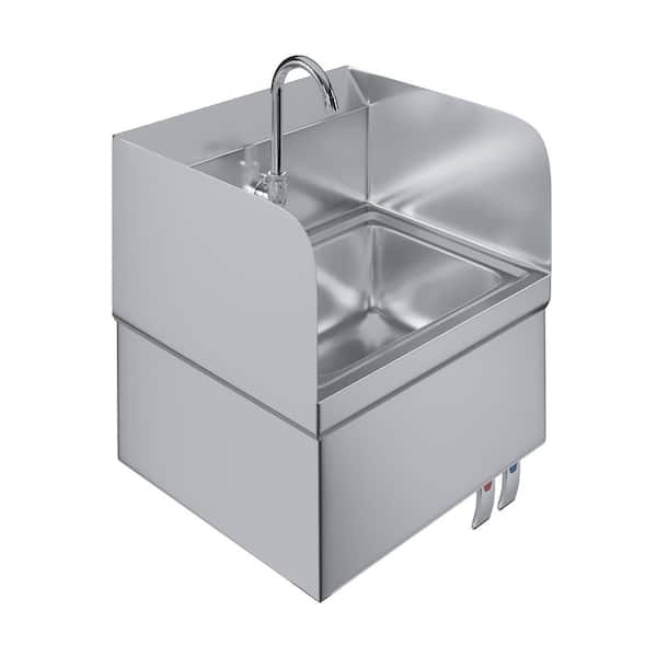17 in. x 15 in. Wall Mounted Stainless Steel 1 - Basin Hands Free Sink with Double Knee Valves and Faucet