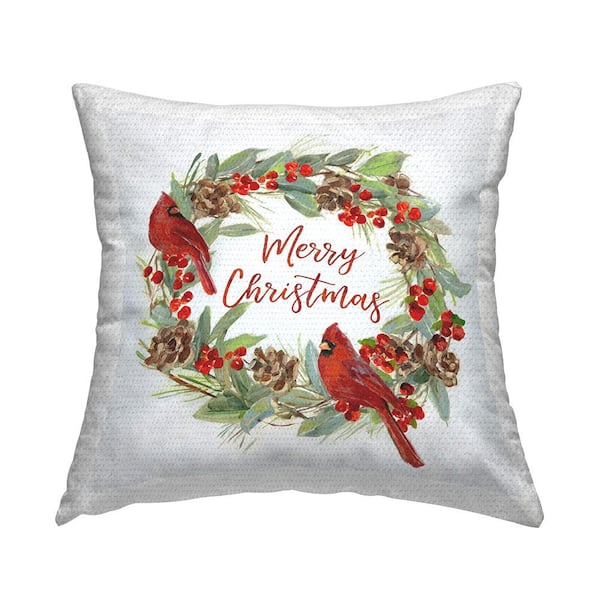 Stupell Industries Cardinals & Merry Christmas Red Square Outdoor Throw Pillow