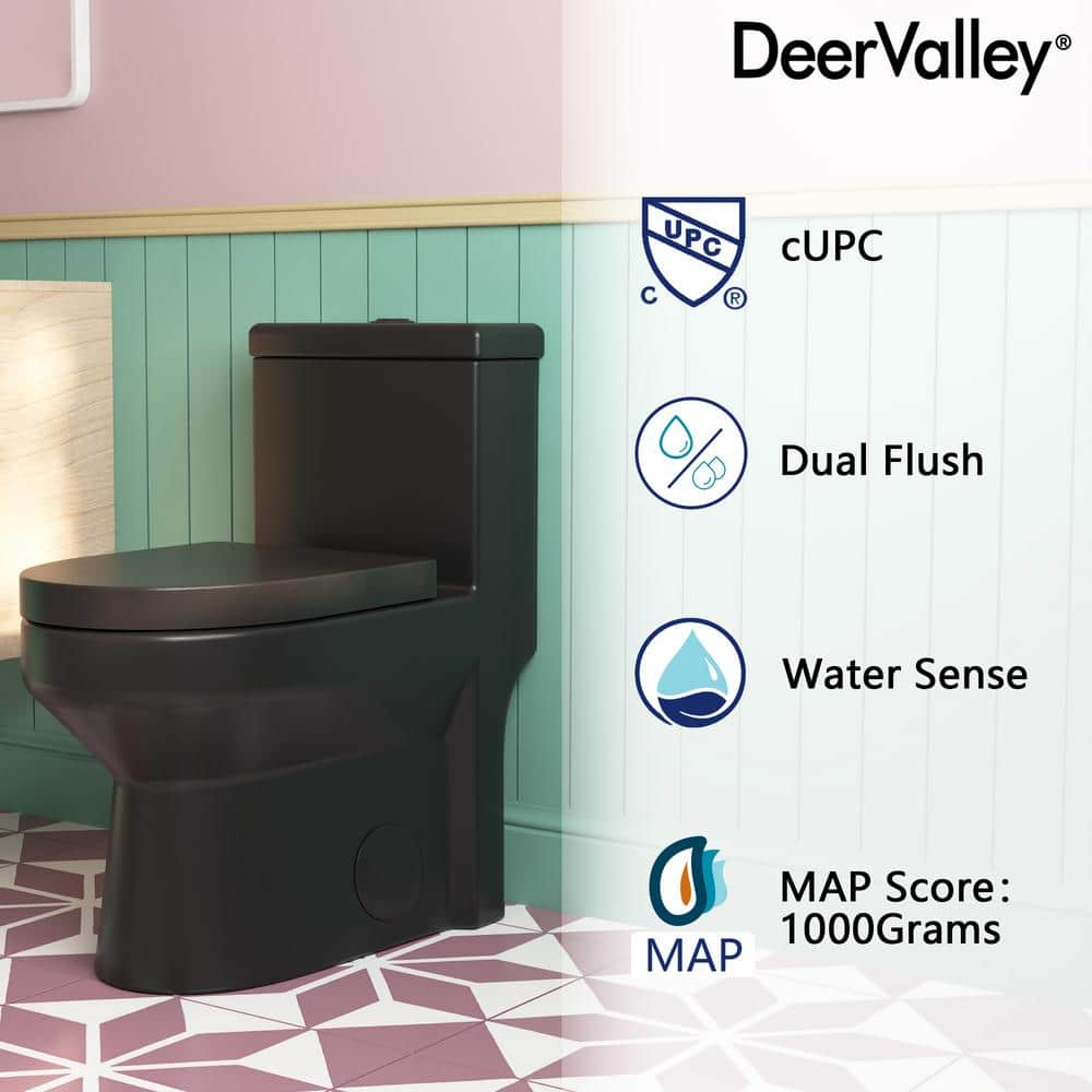 Compact Black Ceramic Dual Flush Round Toilet with Quiet-Close Seat
