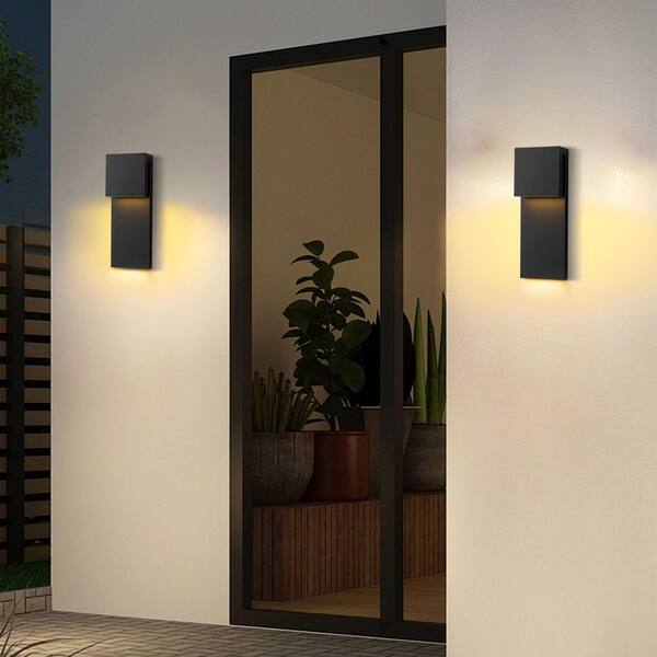 C Cattleya 15 in. 2-Light Matte Black Integrated LED Outdoor